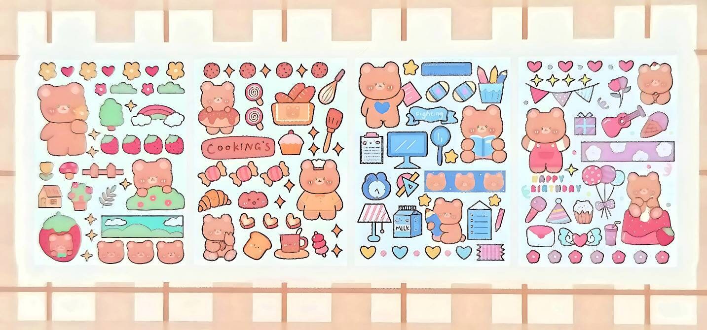4Pcs Cute Kawaii Sticker Sheet for Bullet Journal Scrapbooking DIY Diary Planner Korean stationary Bunny Stickers Animal Sticker Highlighter