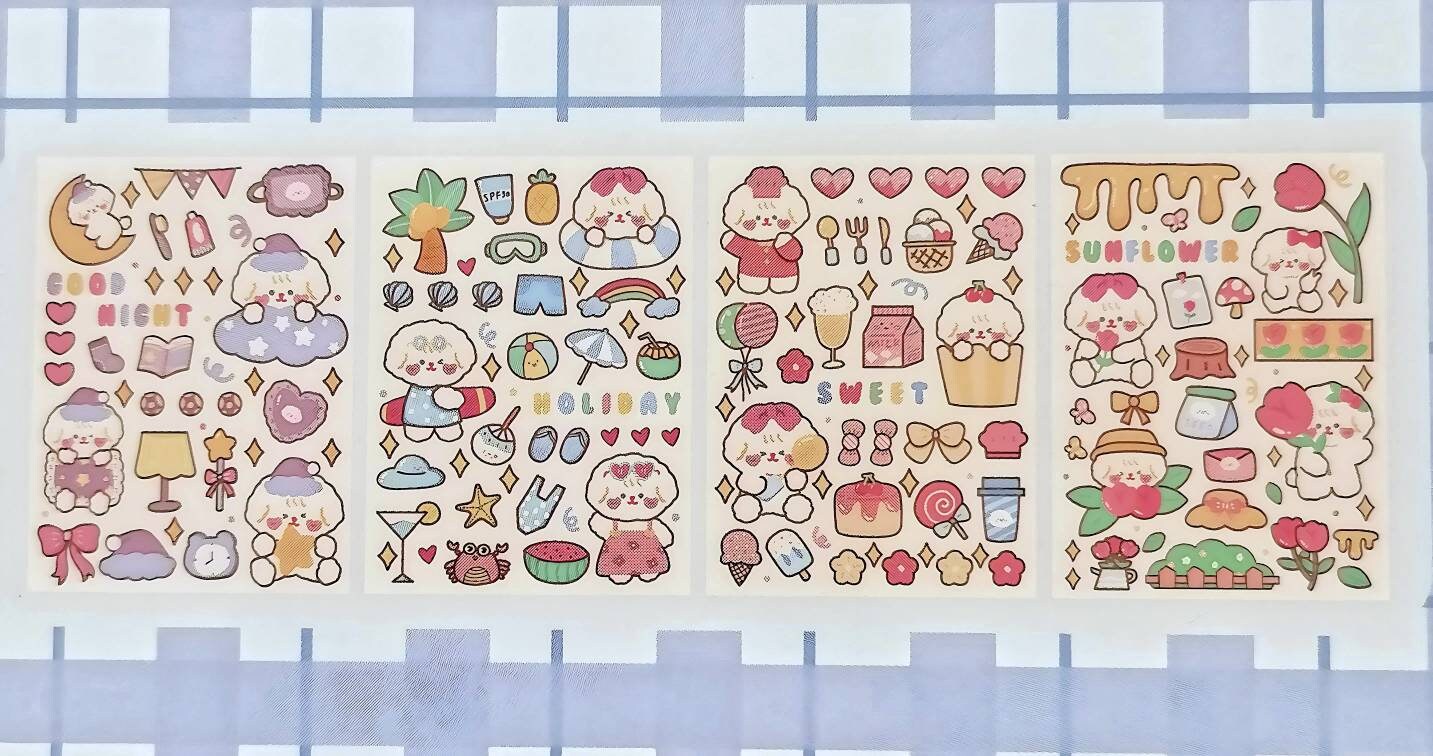 4Pcs Cute Kawaii Sticker Sheet for Bullet Journal Scrapbooking DIY Diary Planner Korean stationary Bunny Stickers Animal Sticker Highlighter