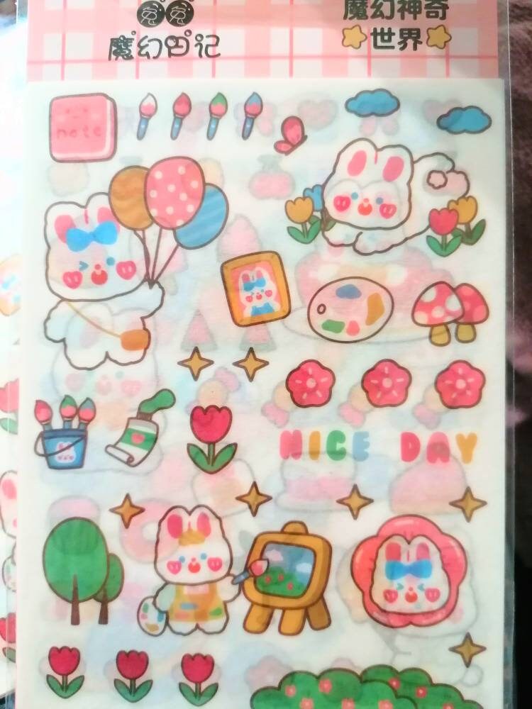 4Pcs Cute Kawaii Sticker Sheet for Bullet Journal Scrapbooking DIY Diary Planner Korean stationary Bunny Stickers Animal Sticker Highlighter