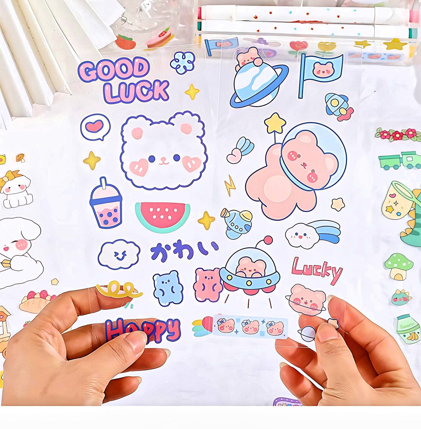 Cute Kawaii Sticker Sheet for Bullet Journal Scrapbooking DIY Diary Planner Waterproof Sticker Sheet Animal Stickers Highlighter