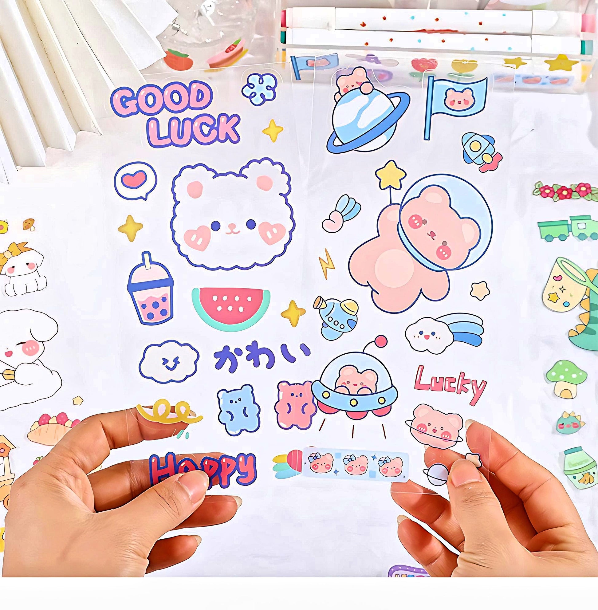 Cute Kawaii Sticker Sheet for Bullet Journal Scrapbooking DIY Diary Planner Waterproof Sticker Sheet Animal Stickers Highlighter