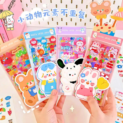 Kawaii Sticker 10 Sheet Set, Journal Supplies, Sticker Set for Scrapbook DIY Diary Planner, Waterproof Sticker Sheet, Animal Stickers, Decal