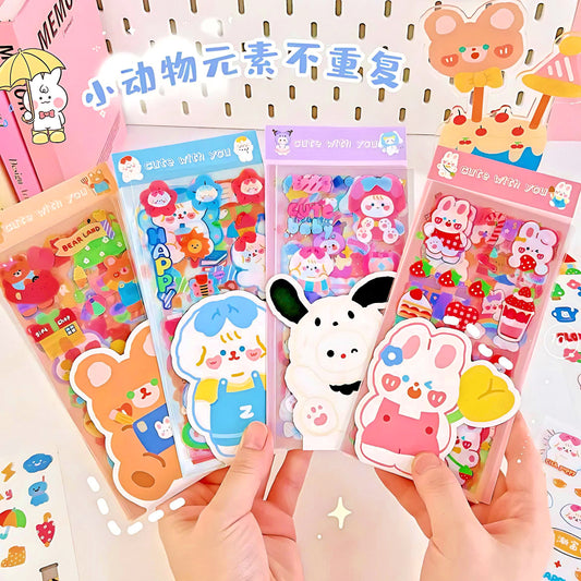 Kawaii Sticker 10 Sheet Set, Journal Supplies, Sticker Set for Scrapbook DIY Diary Planner, Waterproof Sticker Sheet, Animal Stickers, Decal