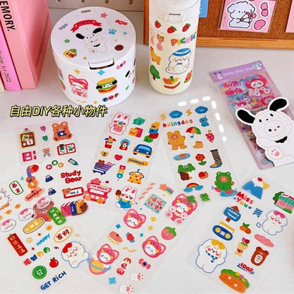 Kawaii Sticker 10 Sheet Set, Journal Supplies, Sticker Set for Scrapbook DIY Diary Planner, Waterproof Sticker Sheet, Animal Stickers, Decal