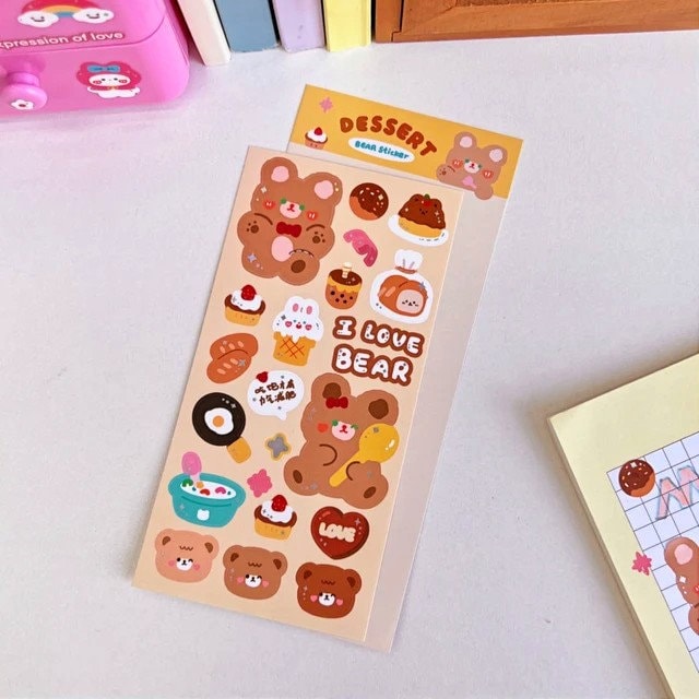 Cute Stickers Sheet for Journal, Kawaii Stickers, Scrapbooking DIY Diary, Waterproof Sticker Sheet, Animal Stickers, Cute gifts for kids