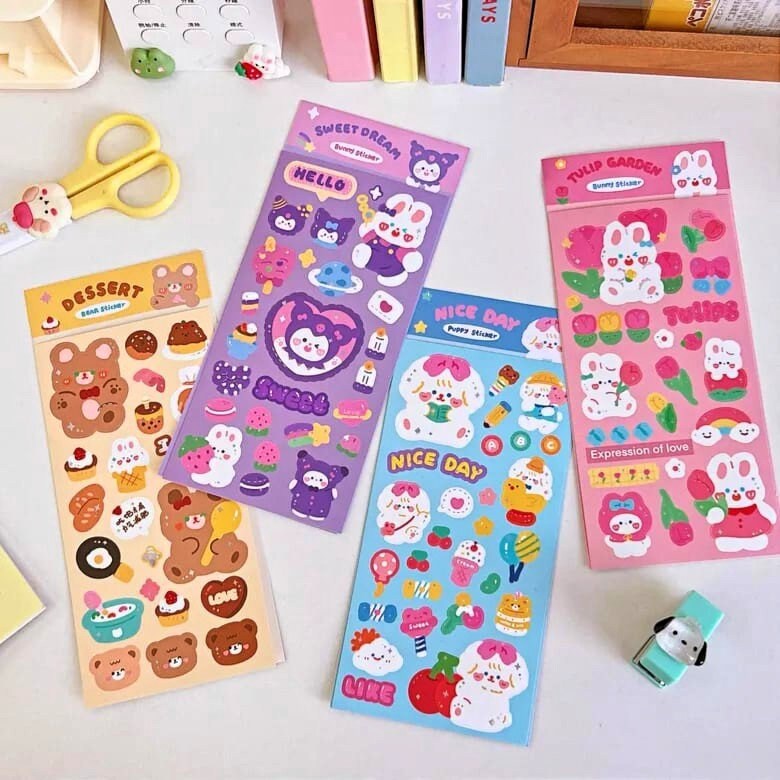 Cute Stickers Sheet for Journal, Kawaii Stickers, Scrapbooking DIY Diary, Waterproof Sticker Sheet, Animal Stickers, Cute gifts for kids