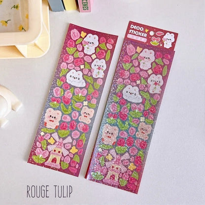 Deco Sticker Sheet Set for Scrapbook DIY Diary Planner, Cute Journal Supplies, Waterproof Stickers, Kawaii Bunny Stickers Highlighter Decal
