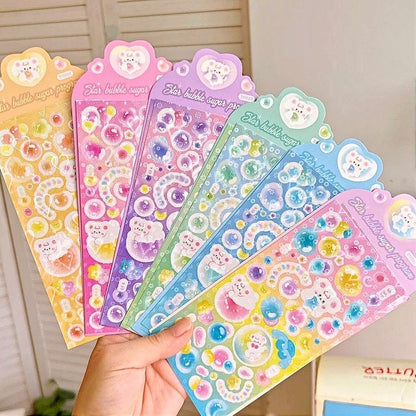 2Pcs Cute Kawaii Laser Heart Bear Idol Photocard Stickers Scrapbooking Journal Diary Photo Album Korean Stationery Holographic Heart Sticker