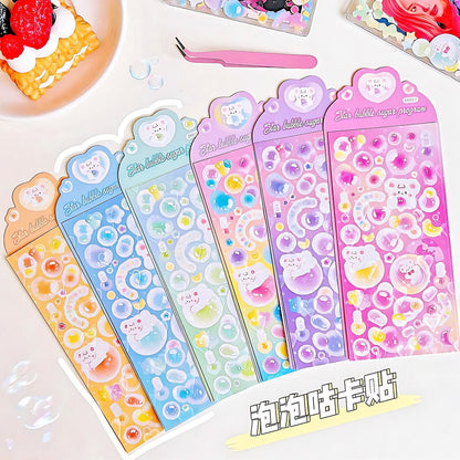 2Pcs Cute Kawaii Laser Heart Bear Idol Photocard Stickers Scrapbooking Journal Diary Photo Album Korean Stationery Holographic Heart Sticker