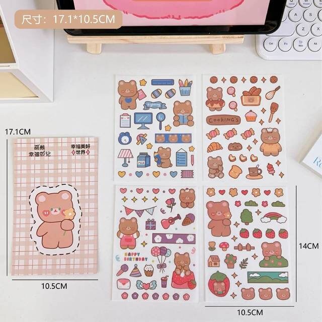 4Pcs Cute Kawaii Sticker Sheet for Bullet Journal Scrapbooking DIY Diary Planner Korean stationary Bunny Stickers Animal Sticker Highlighter