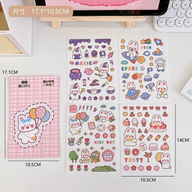 4Pcs Cute Kawaii Sticker Sheet for Bullet Journal Scrapbooking DIY Diary Planner Korean stationary Bunny Stickers Animal Sticker Highlighter