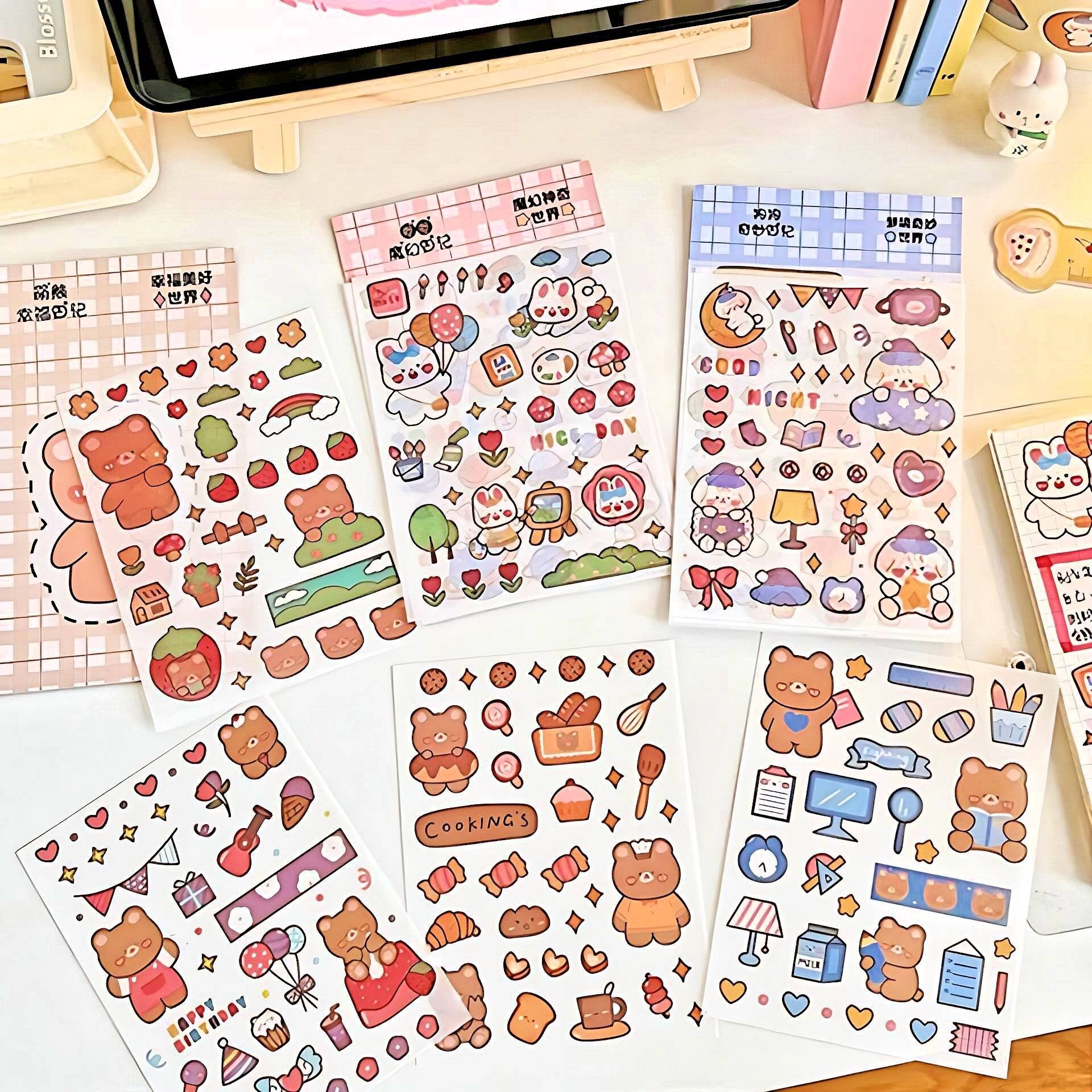 4Pcs Cute Kawaii Sticker Sheet for Bullet Journal Scrapbooking DIY Diary Planner Korean stationary Bunny Stickers Animal Sticker Highlighter