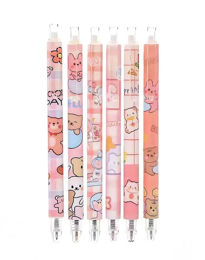 2Pcs Cute Cartoon Bear Pen Cute Neutral Pen Kawaii Kitsch 0.5mm black gel ink clicker pen School Supplies Office Stationery Pen duo
