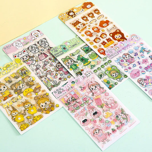 Cute Kawaii Stickers, Cute Sticker Sheets, Yellow Stickers, Pink Stickers, Green Stickers, Sticker Sheet Set, Journal Sticker, Girl Stickers