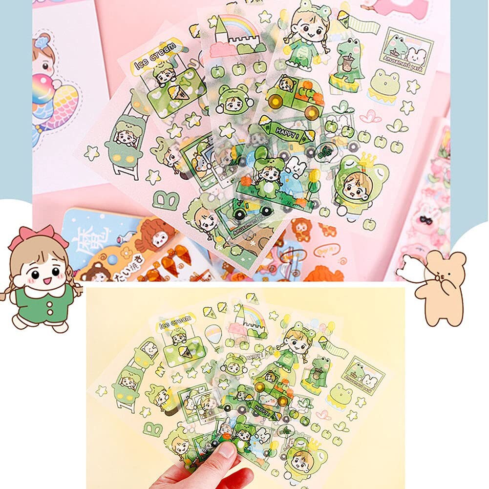 Cute Kawaii Stickers, Cute Sticker Sheets, Yellow Stickers, Pink Stickers, Green Stickers, Sticker Sheet Set, Journal Sticker, Girl Stickers