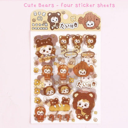 Cute Kawaii Stickers, Cute Sticker Sheets, Yellow Stickers, Pink Stickers, Green Stickers, Sticker Sheet Set, Journal Sticker, Girl Stickers