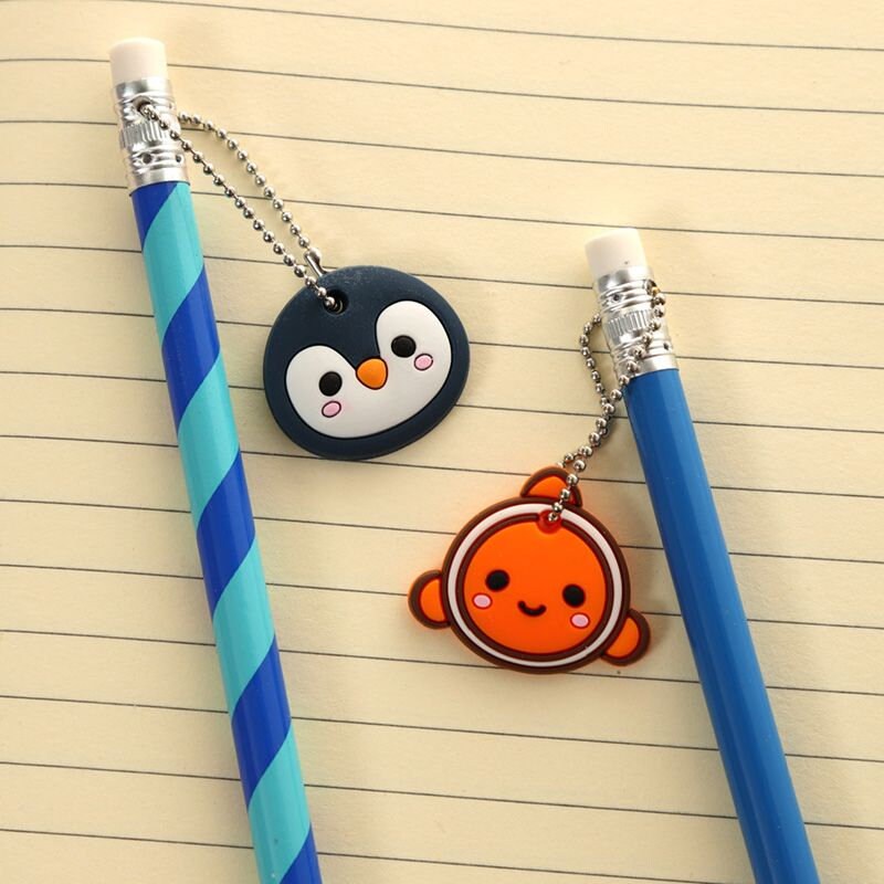 Sealife Adoramals Set of 2 PVC Charm Pencils Cute School Supplies Office Stationery Pencil duo Sea Animals 2Pcs Cute Fish Penguin Pencil