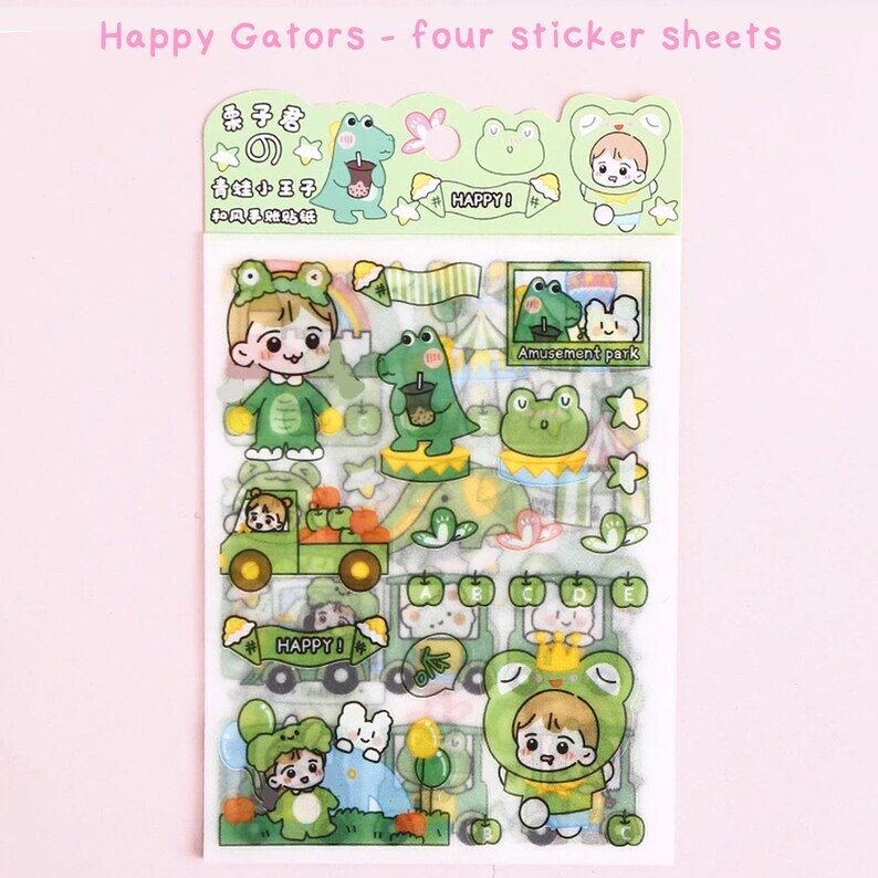 Cute Kawaii Stickers, Cute Sticker Sheets, Yellow Stickers, Pink Stickers, Green Stickers, Sticker Sheet Set, Journal Sticker, Girl Stickers