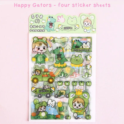 Cute Kawaii Stickers, Cute Sticker Sheets, Yellow Stickers, Pink Stickers, Green Stickers, Sticker Sheet Set, Journal Sticker, Girl Stickers