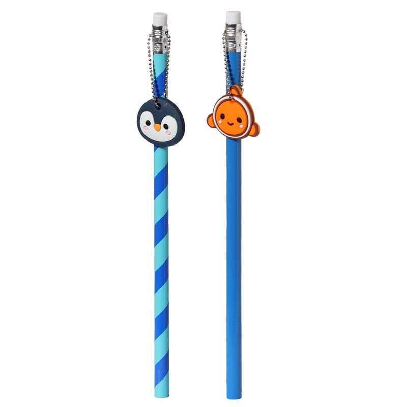Sealife Adoramals Set of 2 PVC Charm Pencils Cute School Supplies Office Stationery Pencil duo Sea Animals 2Pcs Cute Fish Penguin Pencil