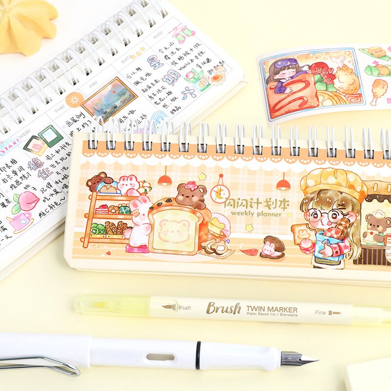 Kawaii Notebook, A3 Cute Weekly Planner, Spiral Book for Kids, Korean Stationary, Kawaii Diary, Cute Journal Supplies, Cute gifts for Kids