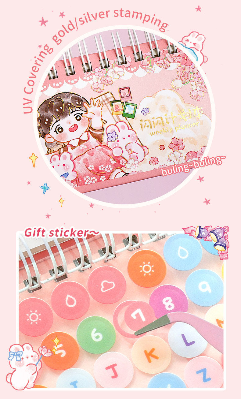 Kawaii Notebook, A3 Cute Weekly Planner, Spiral Book for Kids, Korean Stationary, Kawaii Diary, Cute Journal Supplies, Cute gifts for Kids
