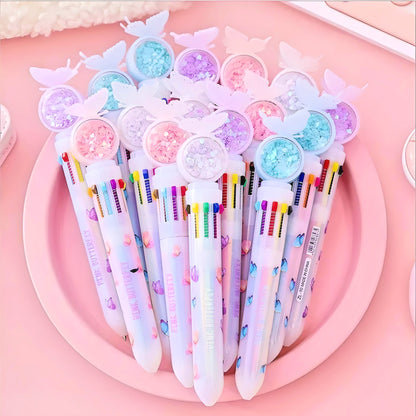 Butterfly Pen | Multi Color Pens 10- in-1 | Stationery Gift | Kawaii Stationery| Cute Pens | Novelty Pen | Gifts for friends| Gifts for kids