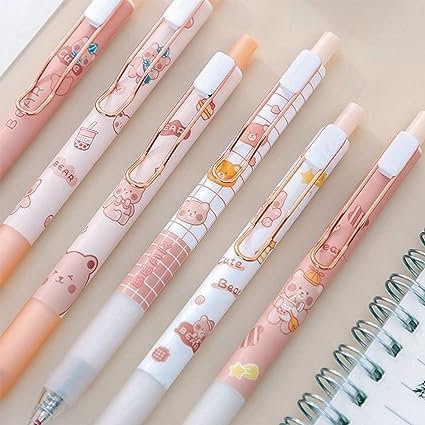 Cute pens Kawaii Bear | Little brown bear stationary| cute kawaii kitsch| 0.5mm black gel ink clicker pen duo| kawaii pen| school stationery