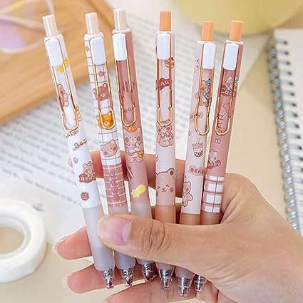 Cute pens Kawaii Bear | Little brown bear stationary| cute kawaii kitsch| 0.5mm black gel ink clicker pen duo| kawaii pen| school stationery
