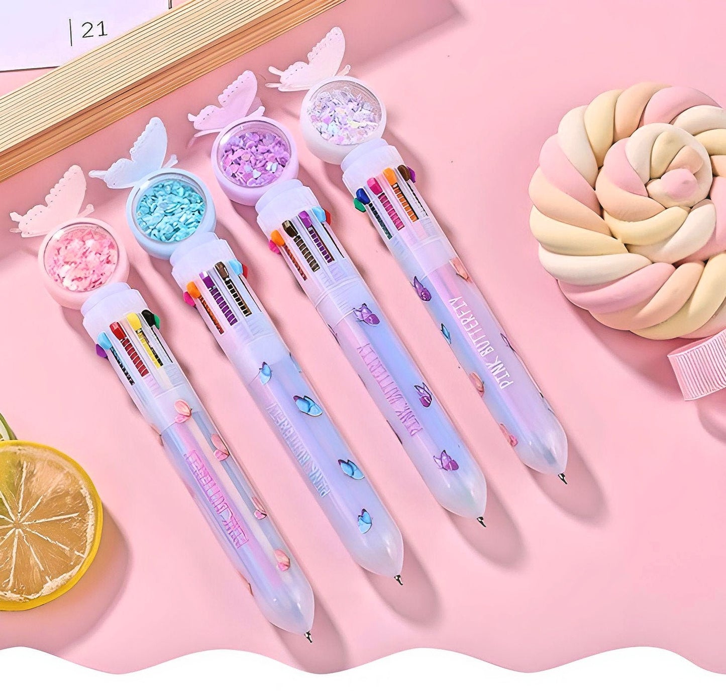 Butterfly Pen | Multi Color Pens 10- in-1 | Stationery Gift | Kawaii Stationery| Cute Pens | Novelty Pen | Gifts for friends| Gifts for kids