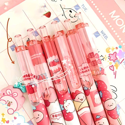 2Pcs Cute Strawberry Pen| Cute Stationery |Kawaii Kitsch |0.5mm black gel ink clicker Kawaii pen | School Supplies Office Stationery Pen duo