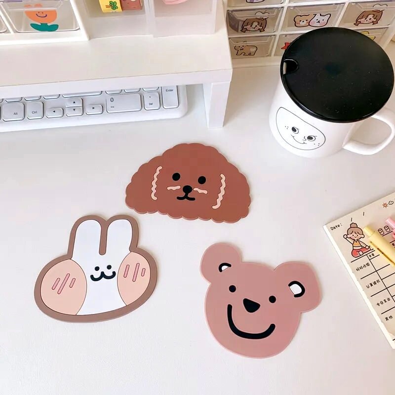 Kawaii Coaster, Creative Mini Cute Rabbit Water Coaster Silicone Cute Cartoon Table Mat