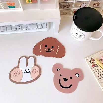 Kawaii Coaster, Creative Mini Cute Rabbit Water Coaster Silicone Cute Cartoon Table Mat