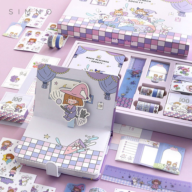 187 Pcs Novelty Gift for Kids, Birthday Gift for girls, Cute Gift, Kawaii Diary, Cute Journal Supplies, Scrapbooking Journal Kit, Washi Tape