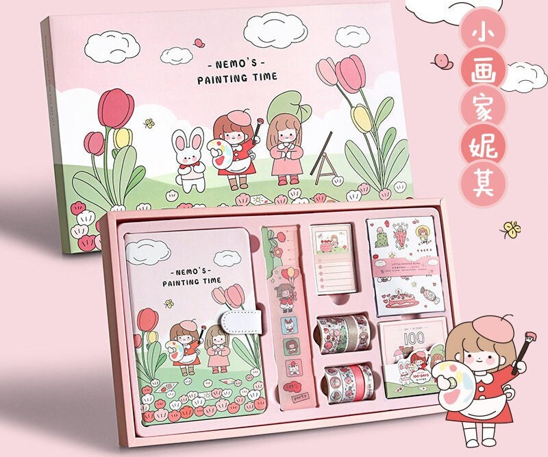 Cute Washi Paper Stationery Sticker Set Girl Heart Hand Account Book Set Hand Notebook Student Gift Box Scrapbooking Diary
