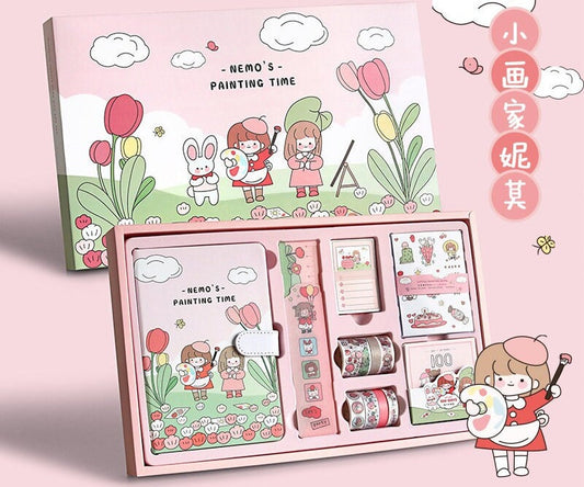 Cute Washi Paper Stationery Sticker Set Girl Heart Hand Account Book Set Hand Notebook Student Gift Box Scrapbooking Diary