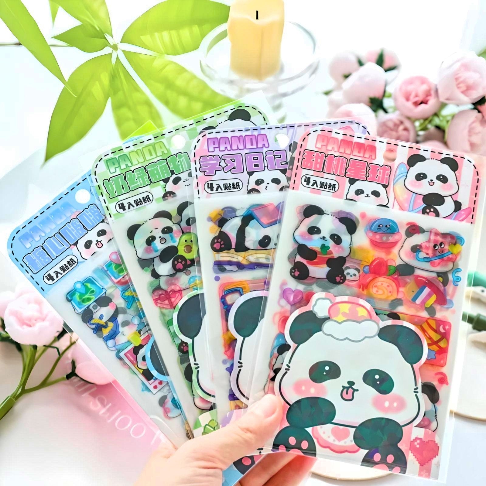 Kawaii Stickers Sheet Set for Bullet Journal Scrapbooking DIY Diary Planner Waterproof Sticker Sheet, Kawaii Panda Sticker Highlighter Decal