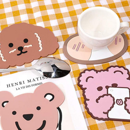 Kawaii Coaster, Creative Mini Cute Rabbit Water Coaster Silicone Cute Cartoon Table Mat
