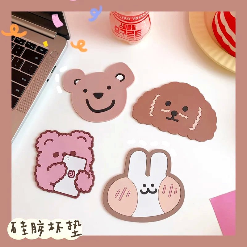 Kawaii Coaster, Creative Mini Cute Rabbit Water Coaster Silicone Cute Cartoon Table Mat