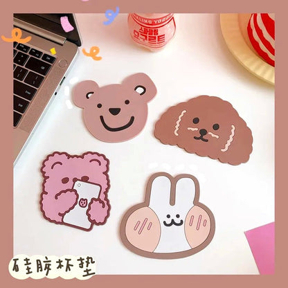 Kawaii Coaster, Creative Mini Cute Rabbit Water Coaster Silicone Cute Cartoon Table Mat