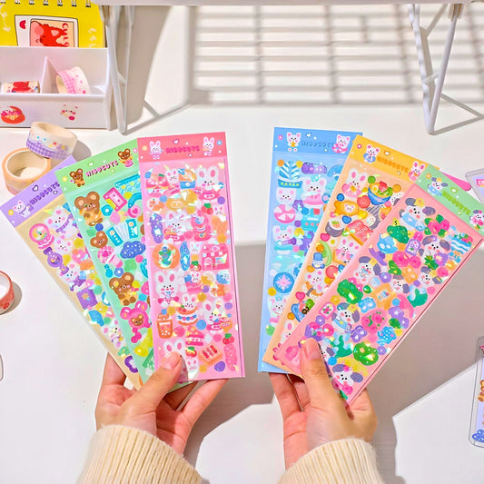 6Pcs Cute Bunny Stickers, Sticker Sheet Set for Journal, Kawaii Stickers, Scrapbook, Waterproof Sticker, Cute Gift for Kids, Stocking Filler