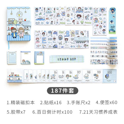 186 Pcs Gift Set Box, Journal Kit with Notebooks, Kawaii Stickers, Washi Tape, Sticky Notes, Novelty Gift for Kids, Birthday Gift for Girls