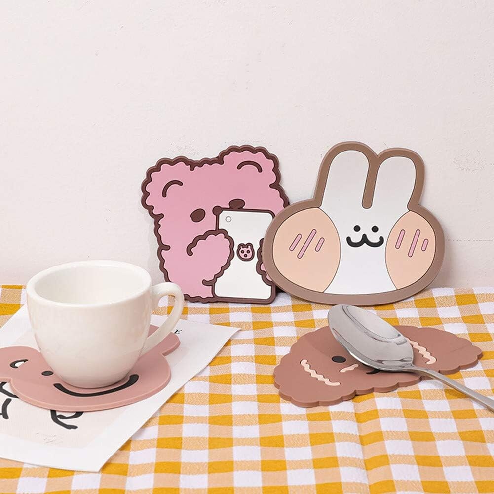 Kawaii Coaster, Creative Mini Cute Rabbit Water Coaster Silicone Cute Cartoon Table Mat
