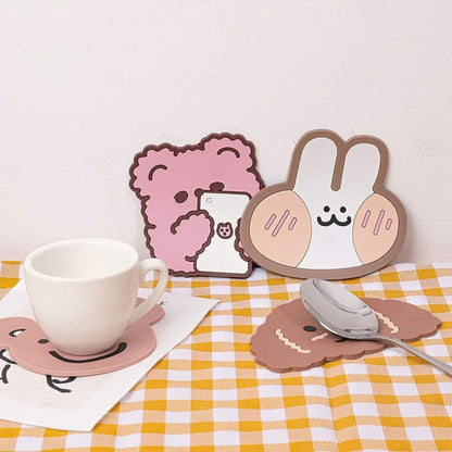 Kawaii Coaster, Creative Mini Cute Rabbit Water Coaster Silicone Cute Cartoon Table Mat
