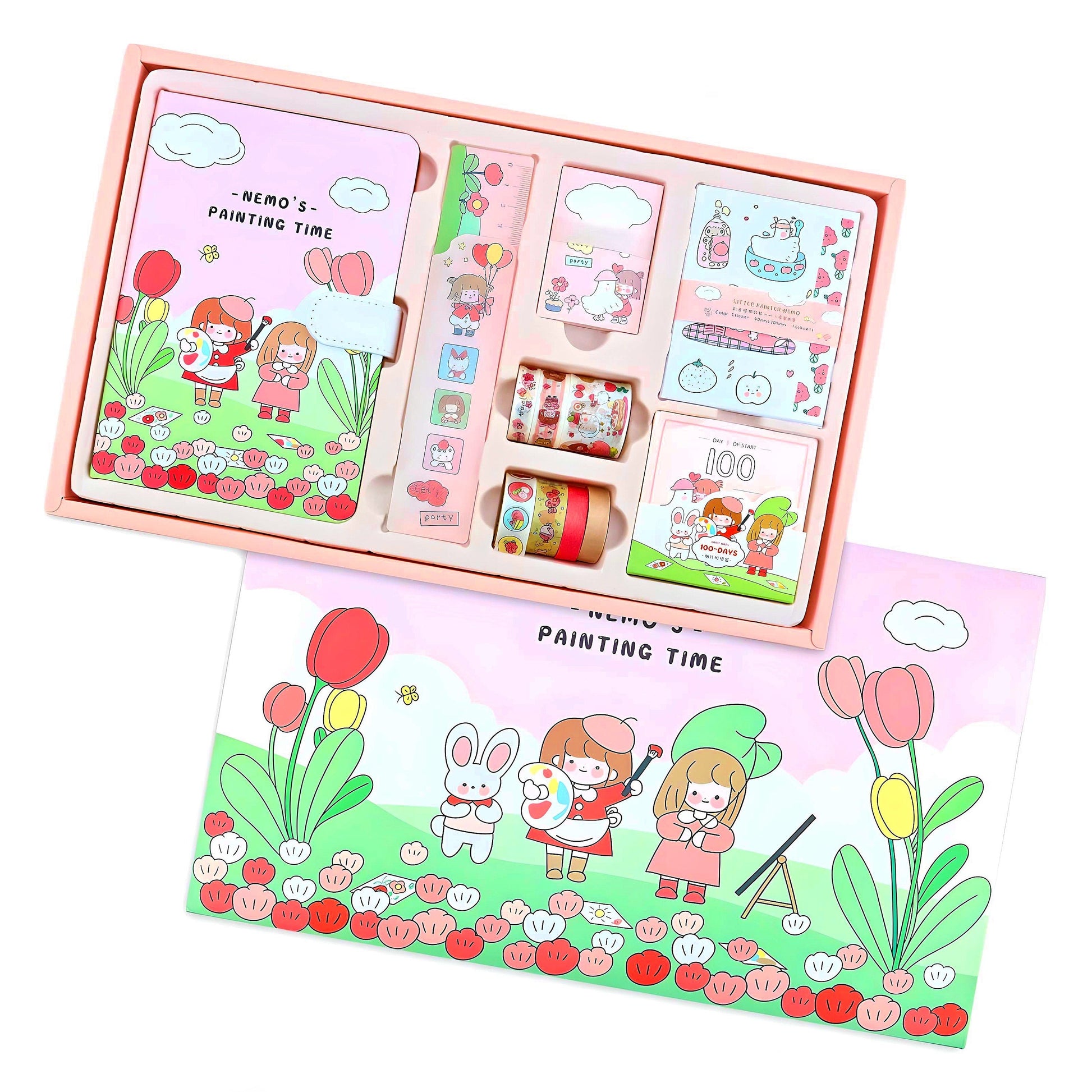 187 Pcs Cute Gift Box, Journal Kit with Notebook, Kawaii Stickers, Washi Tape, Sticky Notes, Novelty Gift for Kids, Birthday Gift for Girls