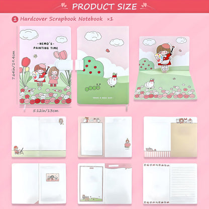187 Pcs Cute Gift Box, Journal Kit with Notebook, Kawaii Stickers, Washi Tape, Sticky Notes, Novelty Gift for Kids, Birthday Gift for Girls
