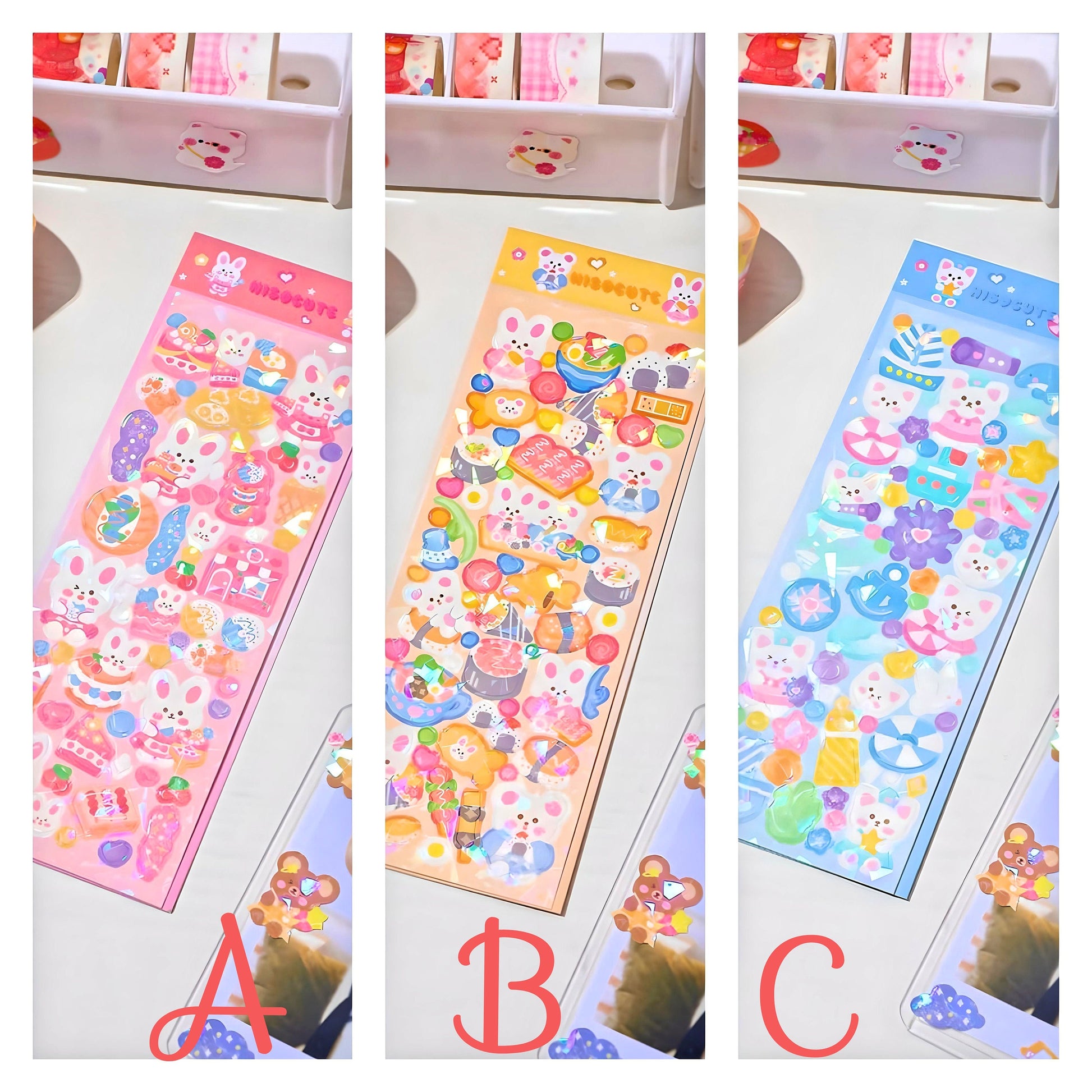 6Pcs Cute Bunny Stickers, Sticker Sheet Set for Journal, Kawaii Stickers, Scrapbook, Waterproof Sticker, Cute Gift for Kids, Stocking Filler