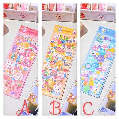 6Pcs Cute Bunny Stickers, Sticker Sheet Set for Journal, Kawaii Stickers, Scrapbook, Waterproof Sticker, Cute Gift for Kids, Stocking Filler