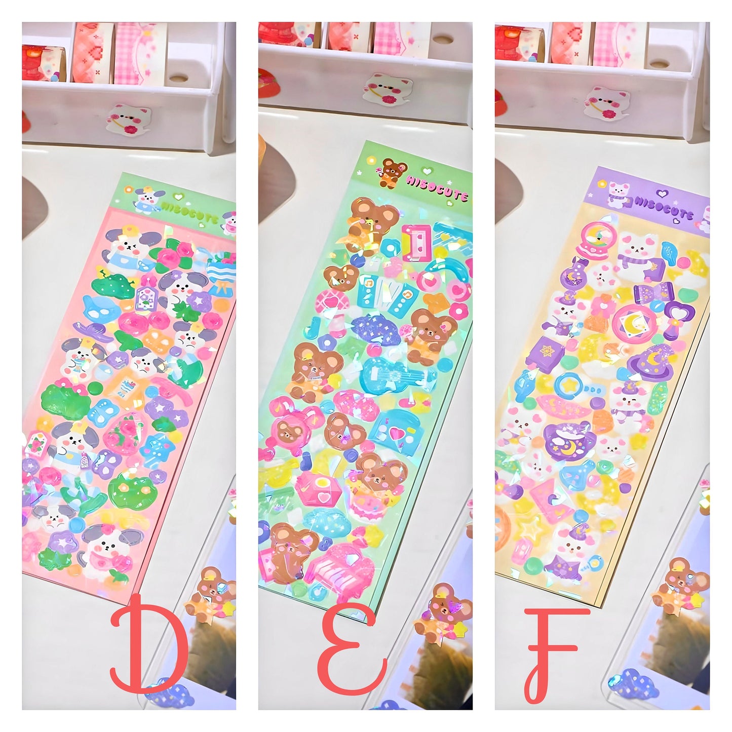 6Pcs Cute Bunny Stickers, Sticker Sheet Set for Journal, Kawaii Stickers, Scrapbook, Waterproof Sticker, Cute Gift for Kids, Stocking Filler