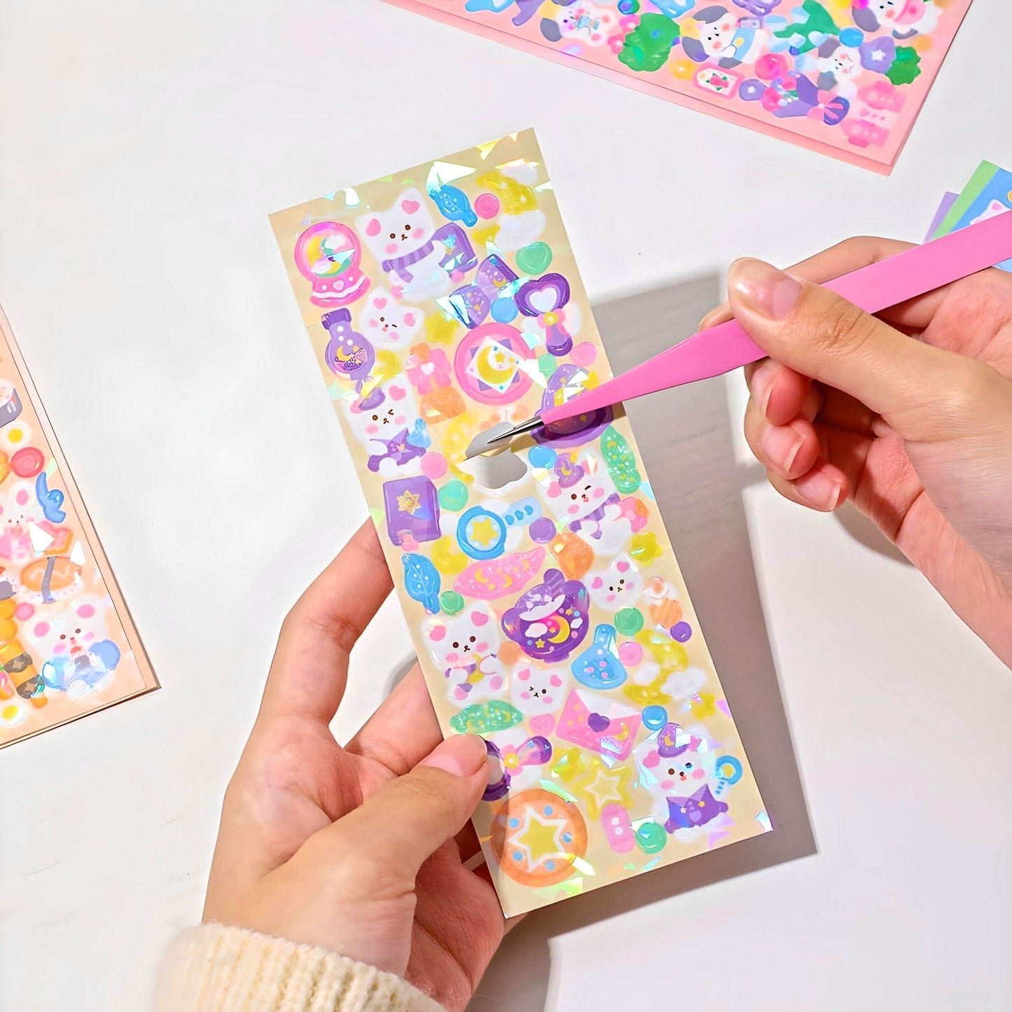 6Pcs Cute Bunny Stickers, Sticker Sheet Set for Journal, Kawaii Stickers, Scrapbook, Waterproof Sticker, Cute Gift for Kids, Stocking Filler